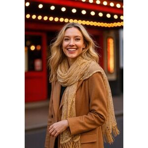 Sheer‎ Gold Sequin Beaded Fringe Scarf Evening Party Shawl 35" Square